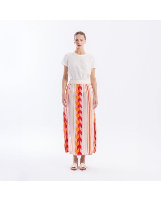 Haris Cotton Balloon Cotton Embroidered Skirt With Rib Waist Arrow