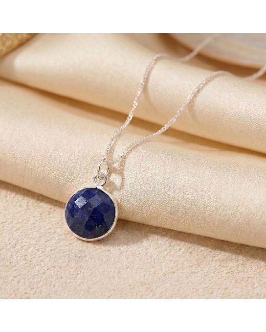 Harfi Blue Sterling Sapphire September Round Pendant Necklace