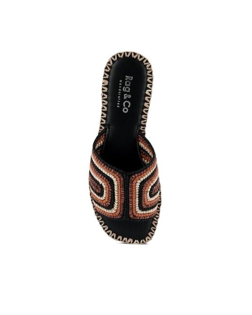 Rag & Co Brown Kente Patterned Raffia Slip-On Flats
