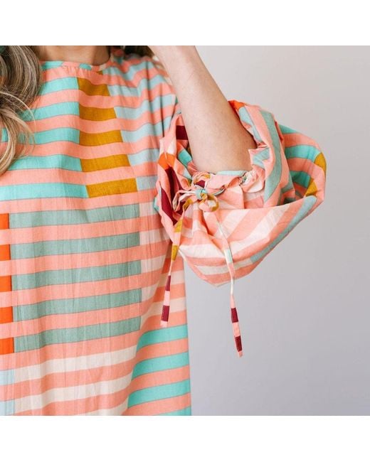 SUNSHINE TIENDA Orange Apricot Colorful Stripe Khai Mini Dress
