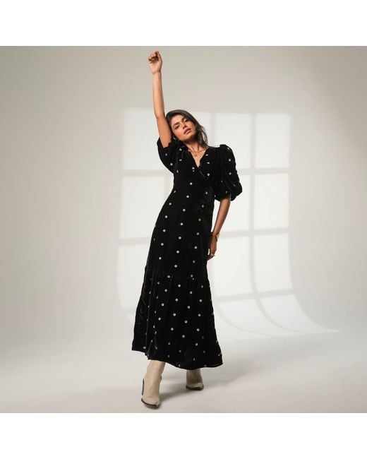 Rose & Nancy Black Mila Velvet Midi Dress