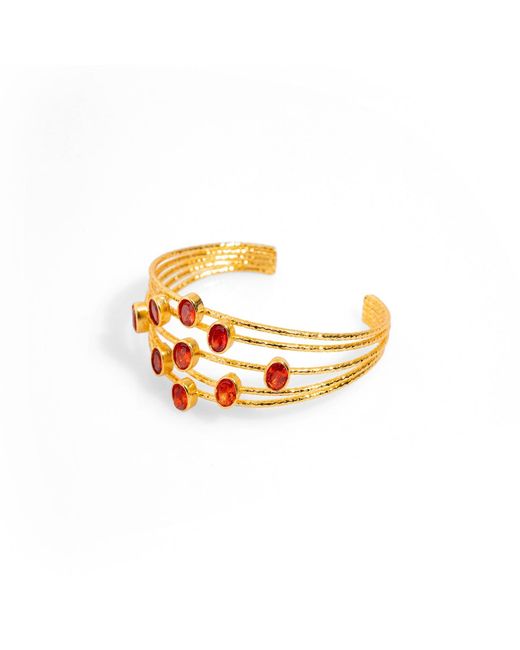 Ebru Jewelry Metallic 24K Gold-Plated Carnelian Stone Cuff Bracelet
