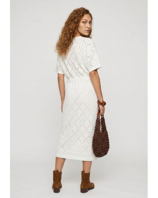 Raffya White Neutrals Santorina Knitted Midi Dress