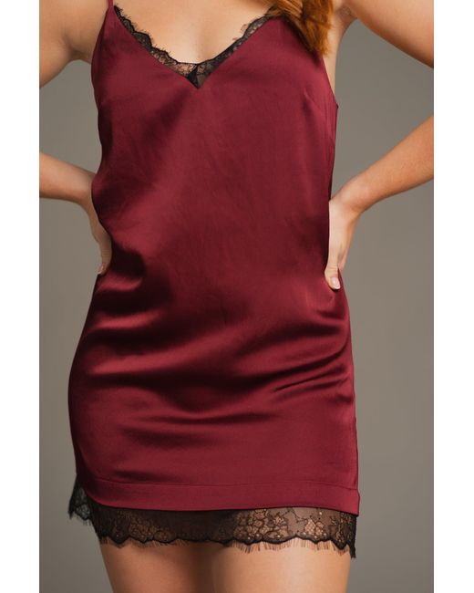 Little Lies Red Nightbird Plum Satin Slip Dress