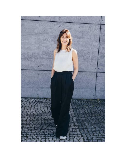 Oh!Zuza Black Echo – Satin Viscose Wide-Leg Trousers