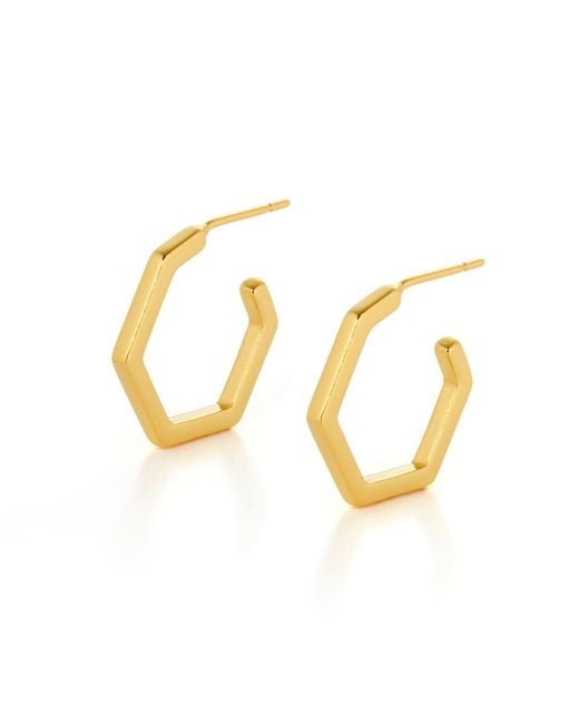 Nellou Jewellery Metallic Hex Hoop Earrings Plated Sterling