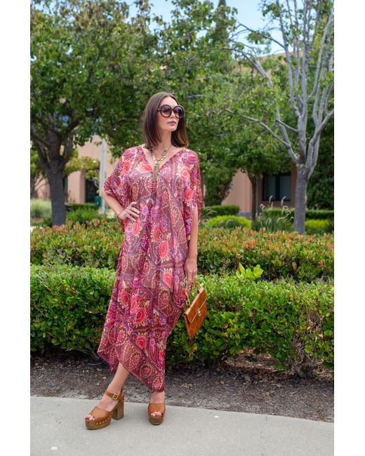 Jennafer Grace Red Lorraine Rose Paisley Caftan