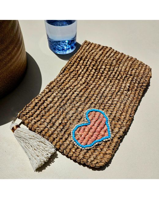 OhSun Metallic Neutrals Xoxo Beaded Raffia Clutch