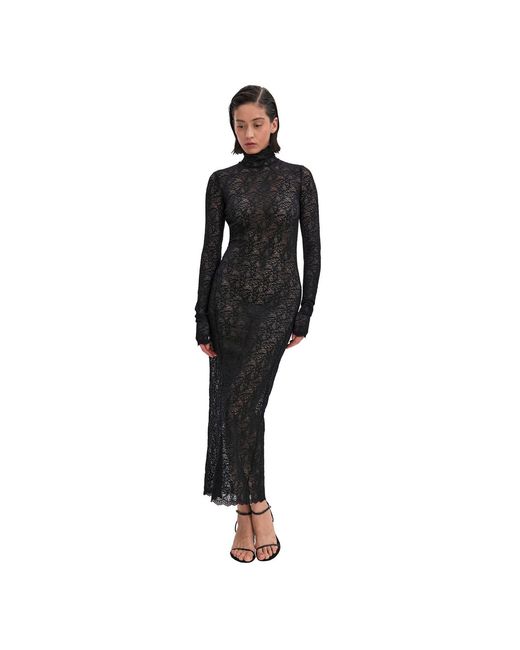 Monosuit Black Backless Lace Long Sleeve Turtleneck Dress Seduction