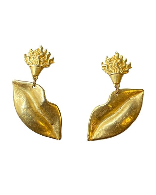Achala Handcrafted Metallic Lips Statement Earrings