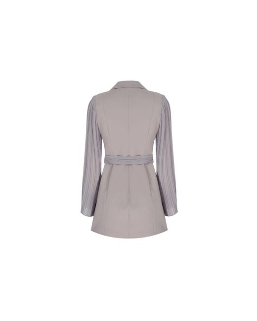 NALÈ Gray Pleated Sleeves Blazer With Detachable Belt & Palazzo Wide Leg Trouser