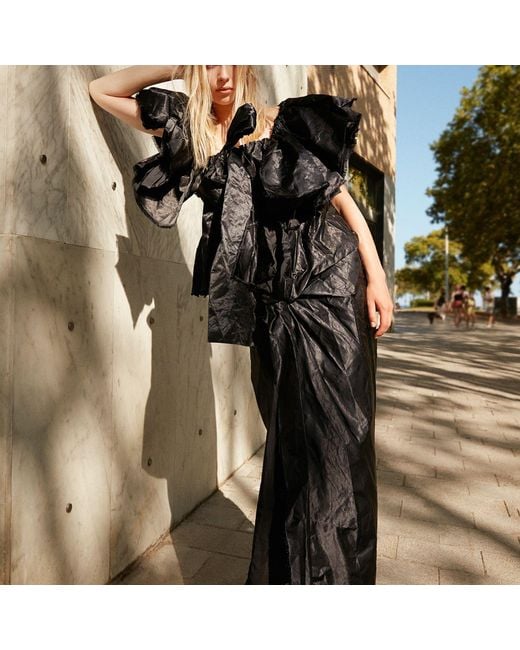 Miro Misljen Black Midnight Ruffle Statement Gown