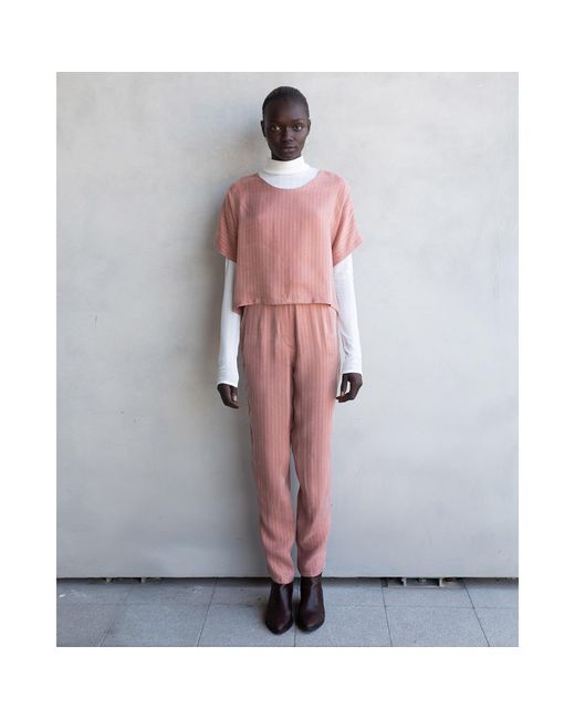 By Noa Rawitz Purple Cupro Boat Neckline Dolman Short Sleeves Top- Peach/ Light And Pinstripe