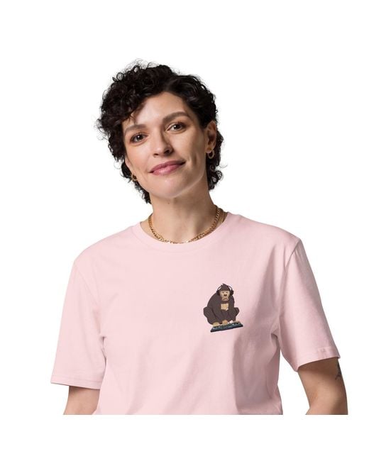 Anchor and Crew Pink Cotton D J Monkey Organic Cotton Embroidered T-Shirt