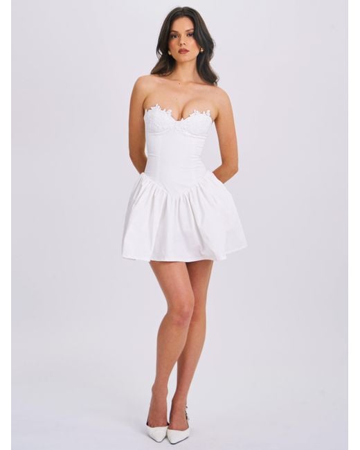 Miss Circle New York White Sacha Lace Drop Waist Corset Puffy Mini Dress