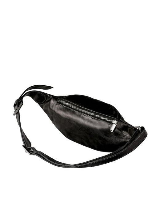 Time Resistance Black Leather Sling Bag Belly Bag
