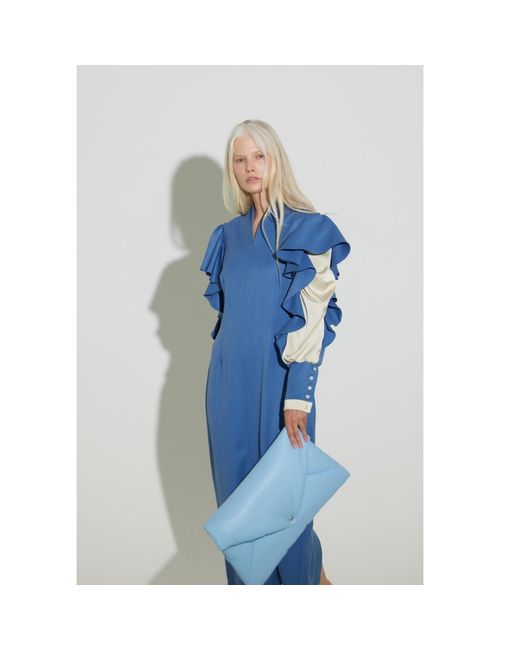 Julia Allert Blue Occasion Midi Dress With Ruffled Sleeves