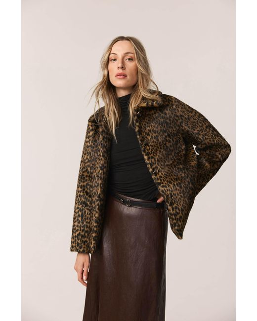 ISSY LONDON Brown Isla Vegan Faux Fur Jacket Cheetah