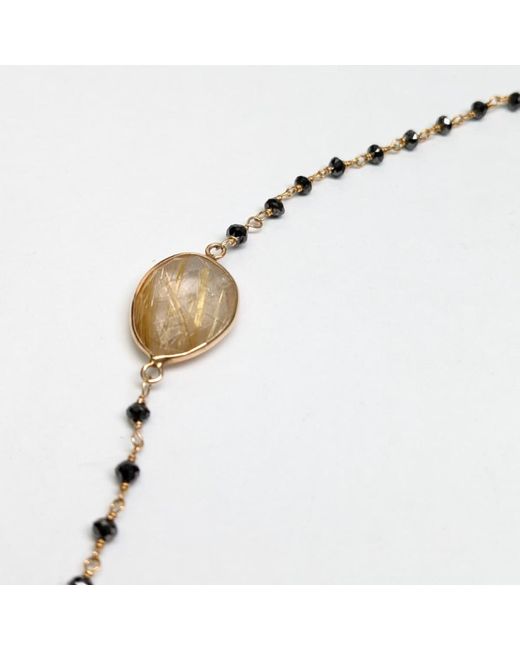 Rahul's Jewels Metallic 18.5" Genuine Diamond & Rutilated Quartz Rosary Necklace