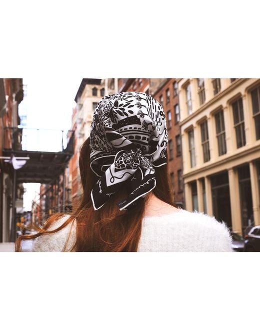 Jessie Zhao New York Black Double Sided Silk Scarf Of Garden