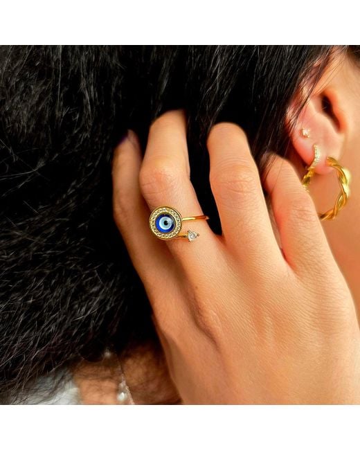 Harfi Blue Evil Eye Fidget Spinner Friendship Plated Ring
