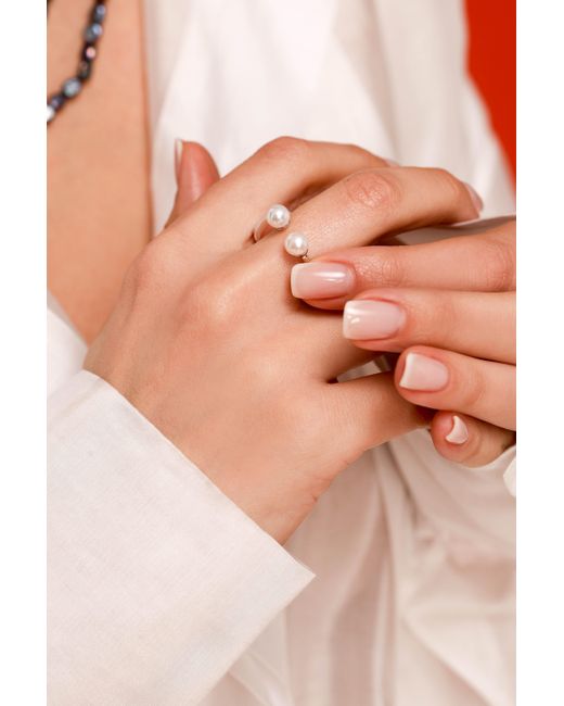 Pearl Code White Ivory Double Pearl Cocktail Ring