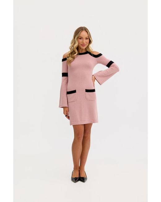 Why Mary Pink Serena Wool Knit Long Sleeve Cold Shoulder Dress