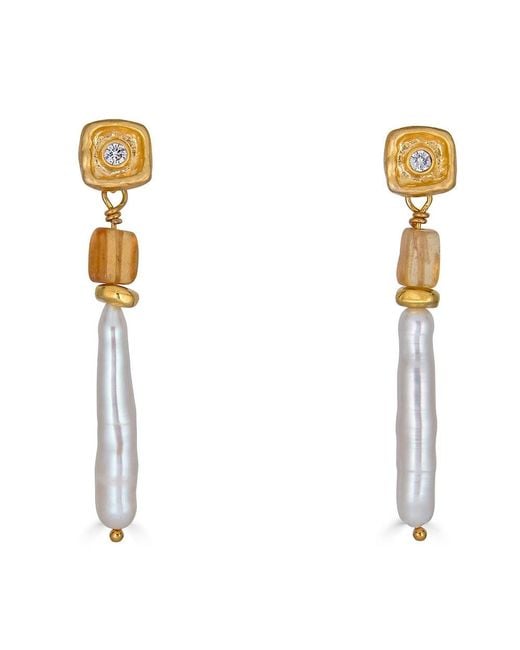 Loni Paul Jewelry White Neutrals Biwa Pearl & Garnet Earring