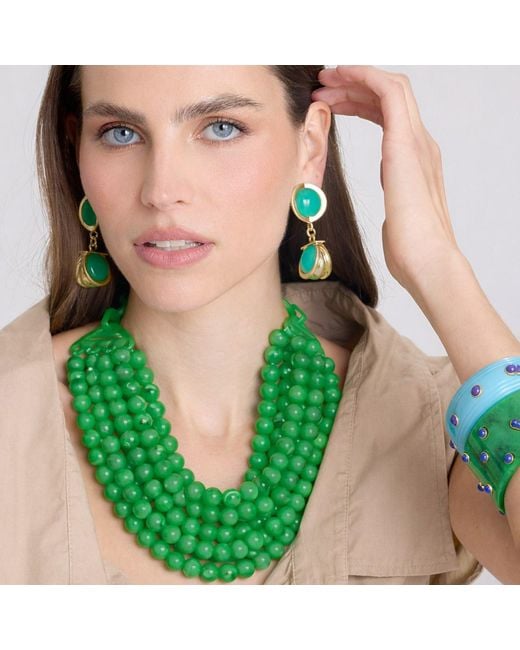 Michael Nash Jewelry Green Juliette Multi Strand Jade Resin Necklace