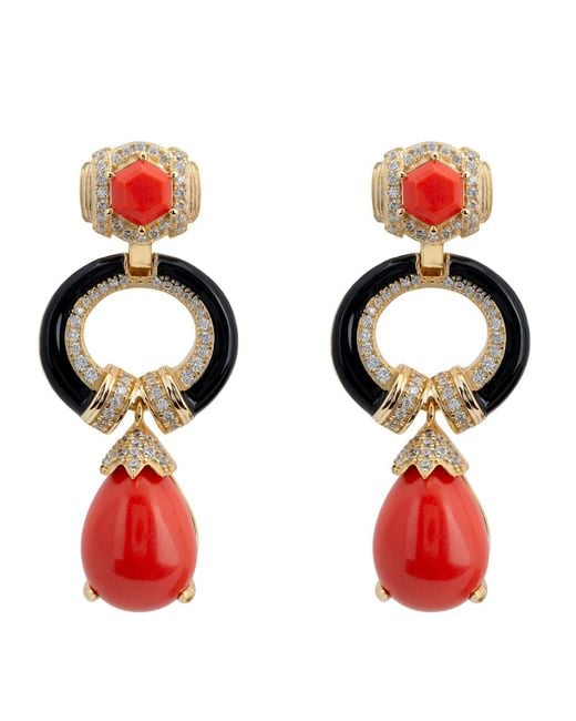 Latelita London Red Clara Bow Coral & Enamel Drop Earrings