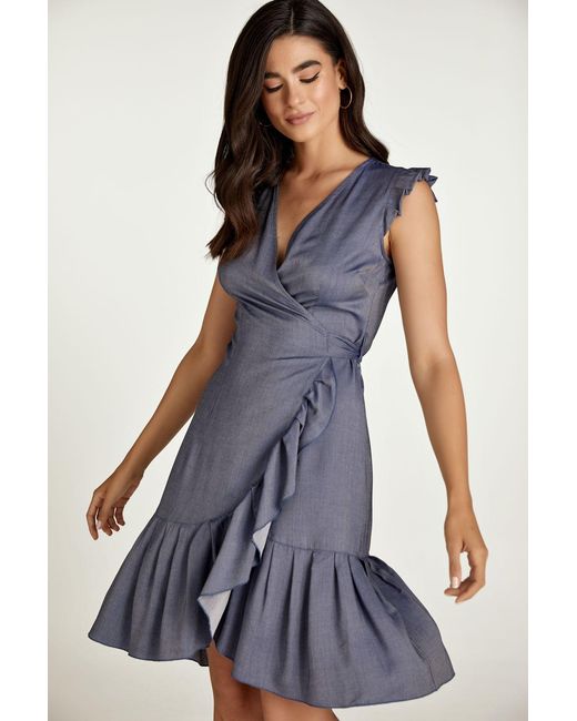 Conquista Blue Denim Style Wrap Dress