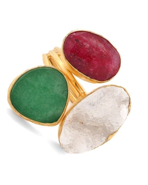 Ebru Jewelry Multicolor Divine Earth Triple Adjustable Gemstone Ring