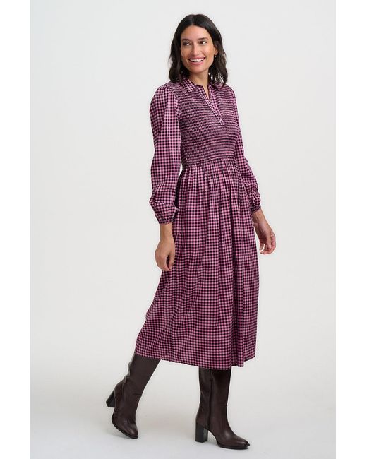 Sugarhill Purple Diana Shirred Midi Dress Rose Gingham