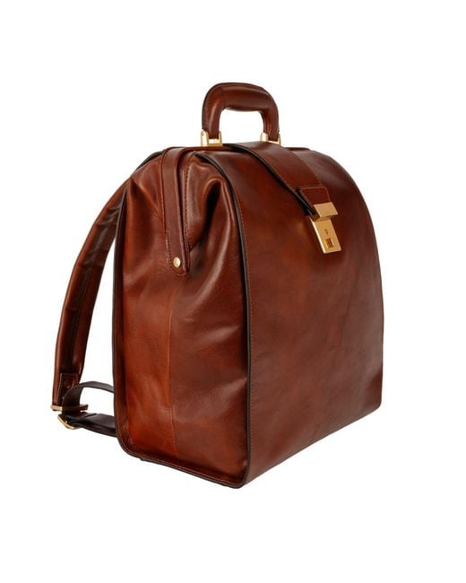 Time Resistance Brown Cognac Leather Backpack for men