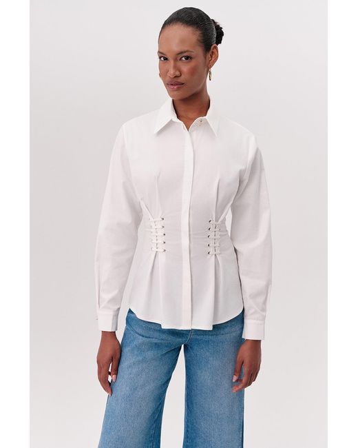 Exquise White Miya Shirt Collar Eyelet Detail Fitted Shirt