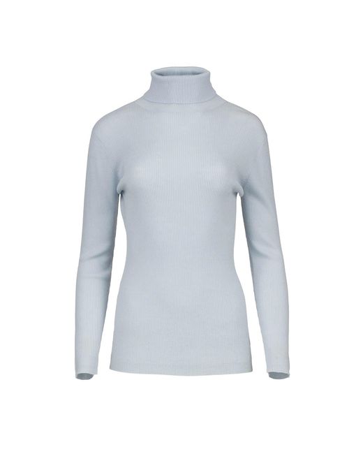 Conquista Blue Fitted Polo Neck Wool Blend Top
