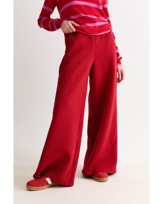 Louche Red Flory Scallop Quilt Wide Leg Trouser