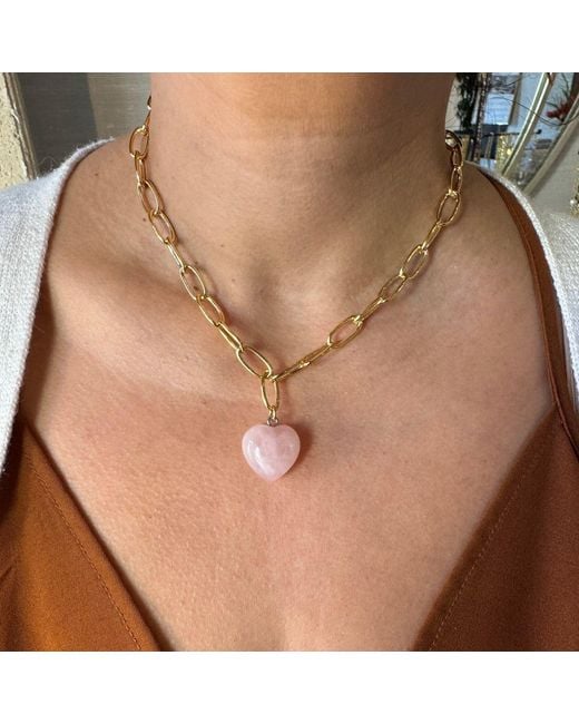 Lexi Jewelry Metallic Link Chain & Rose Quartz Heart Necklace