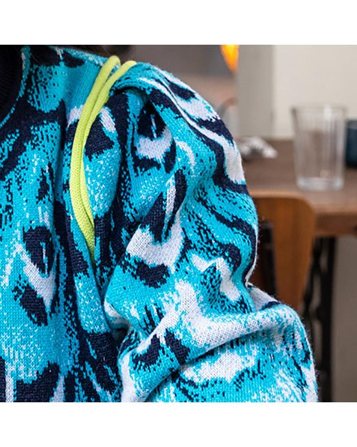 Essien & Emre Blue Levia Merino Wool Knitted Pattern Jumper Jade