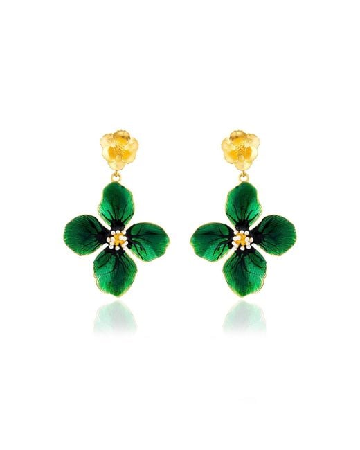 Milou Jewelry Green Clover Flower Drop Earrings