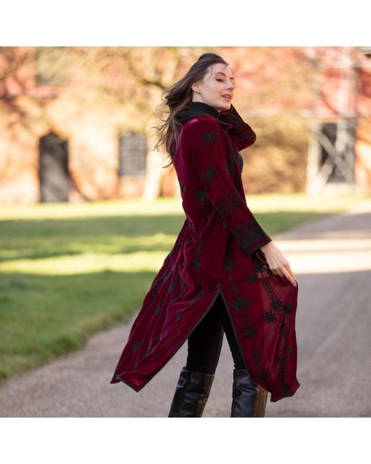 Antra Designs Red Suki Burgundy Velvet Coat Dress