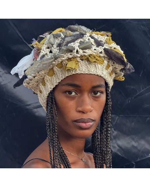 Miro Misljen Metallic Neutrals Driftwood Ribbon Crochet Cap