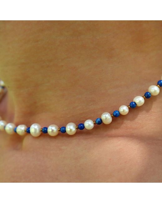 Mineralgems•Studio Blue Lapis Lazuli And Pearl Necklace for men
