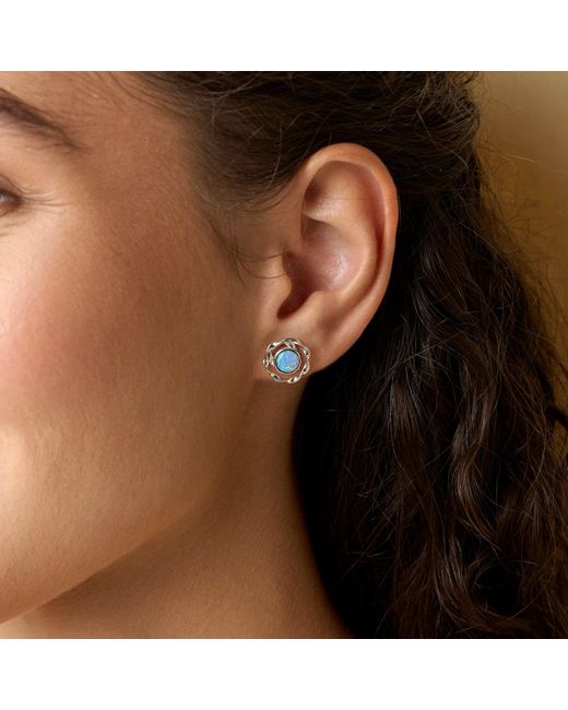 Isla Silver Blue Intricate Opal Stud Earrings