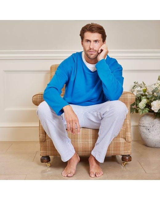 Lounge Blue Organic Cotton Loungewear Trousers-Pants And Striped Design for men