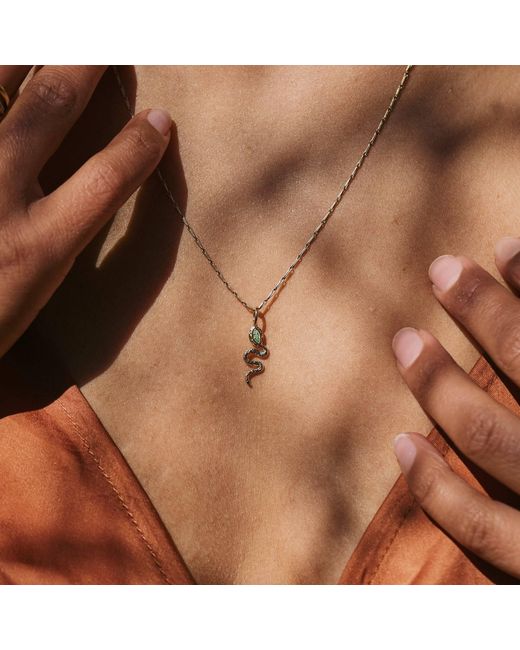 Zohreh Metallic Emerald Snake Pendant 9K