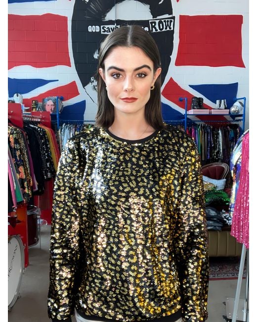 Any Old Iron Black Golden Leopard Reversible Sequin Sweatshirt