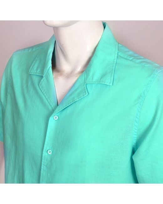 DAVID WEJ Green Hugo Linen Cuban Collar Shirt for men