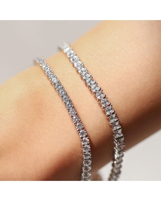 Diamonbliss Metallic Classic Three Millimeter Princess Cut Tennis Bracelet, Platinum