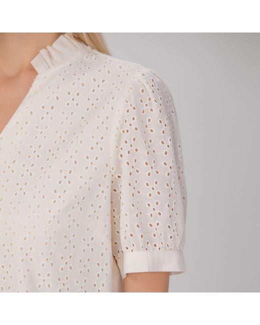 Smart and Joy White Neutrals Eyelet Cotton Lace Loose Blouse -Cream